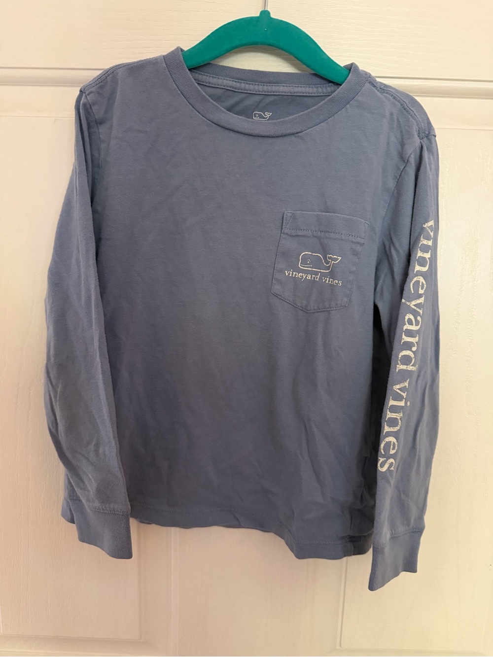 Vineyard Vines Boys Long-Sleeve Pocket Tee in Dusty Blue
